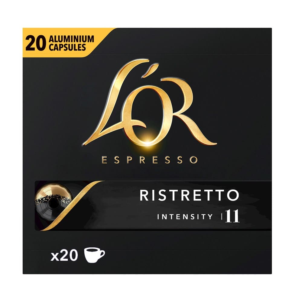 Afbeelding doosje L'or Espresso Koffie Capsules Ristretto Utz